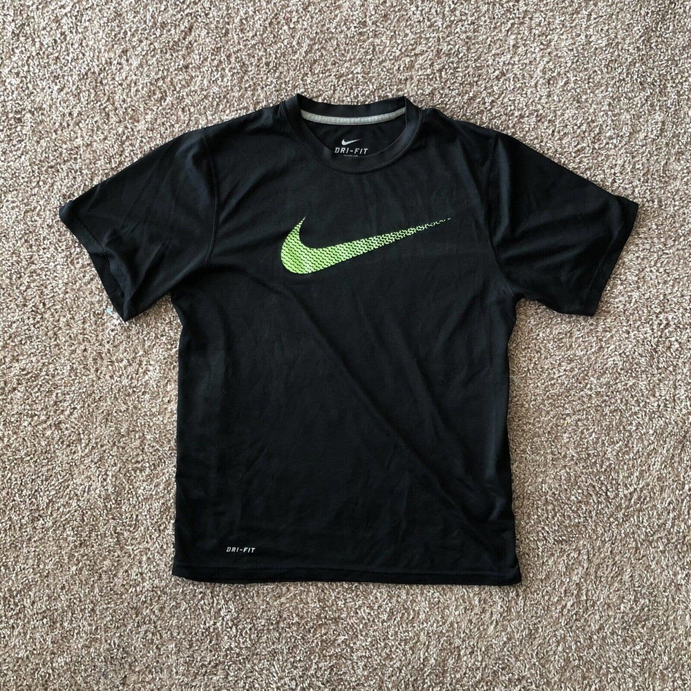 Nike Dri Fit Shirt Black Lime Short Sleeve Small Active T shirt